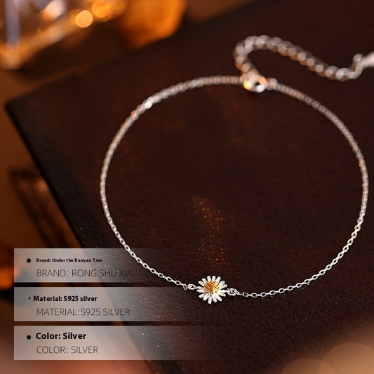 Silver Mori Style Anklet Female Pastoral Style Thin Chain